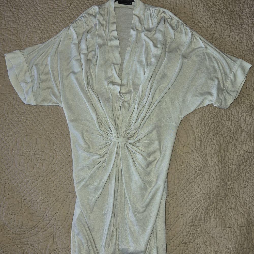 BCBG Max Azria XS Ivory Draped Top Knot Front Short Sleeve Blouse